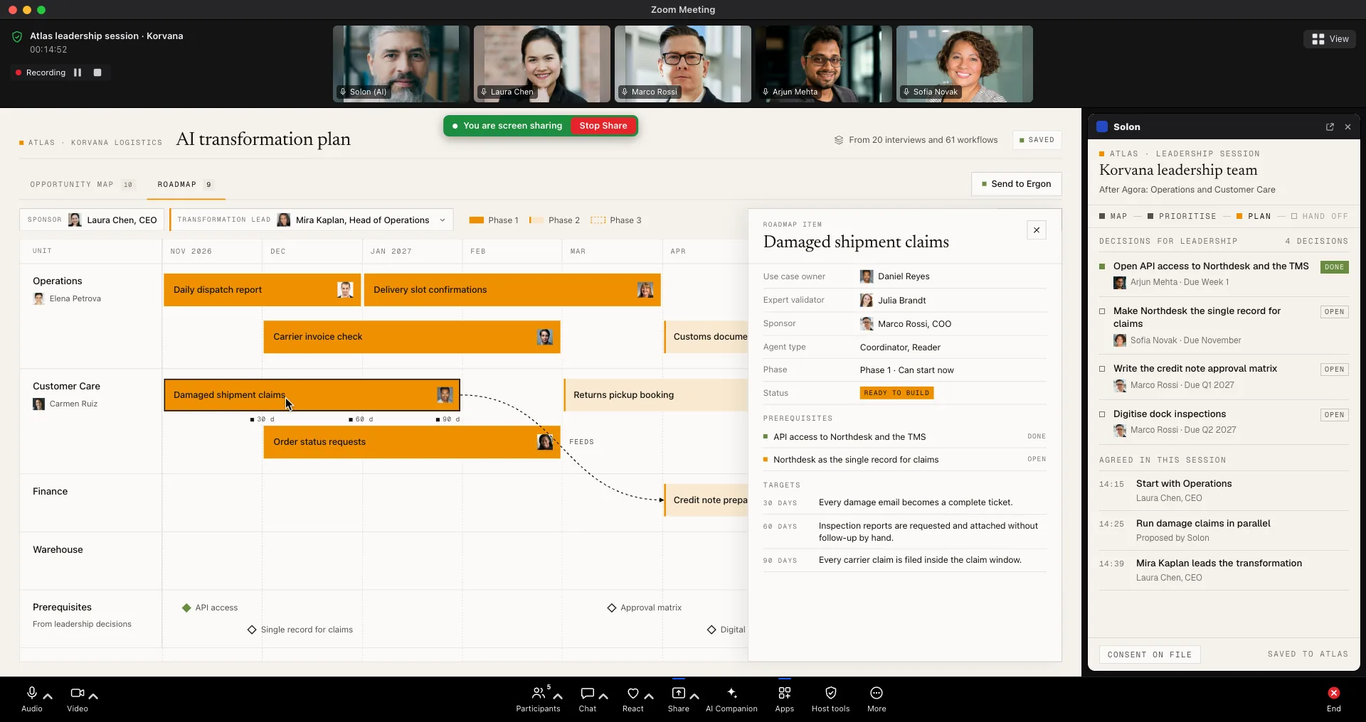 A task on the roadmap: owner, expert validator, prerequisites and 30, 60 and 90-day targets